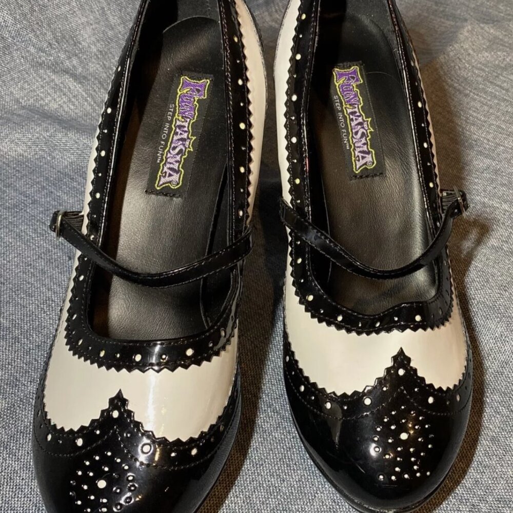 FUNTASMA Pleaser Brogue White Black Flapper Heels Shoes 10